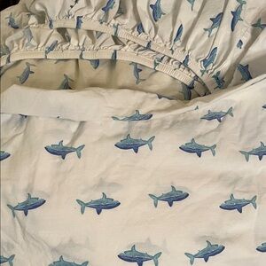 Pottery Barn Kids Shark Print Bedding Sheets - Blue and Cream